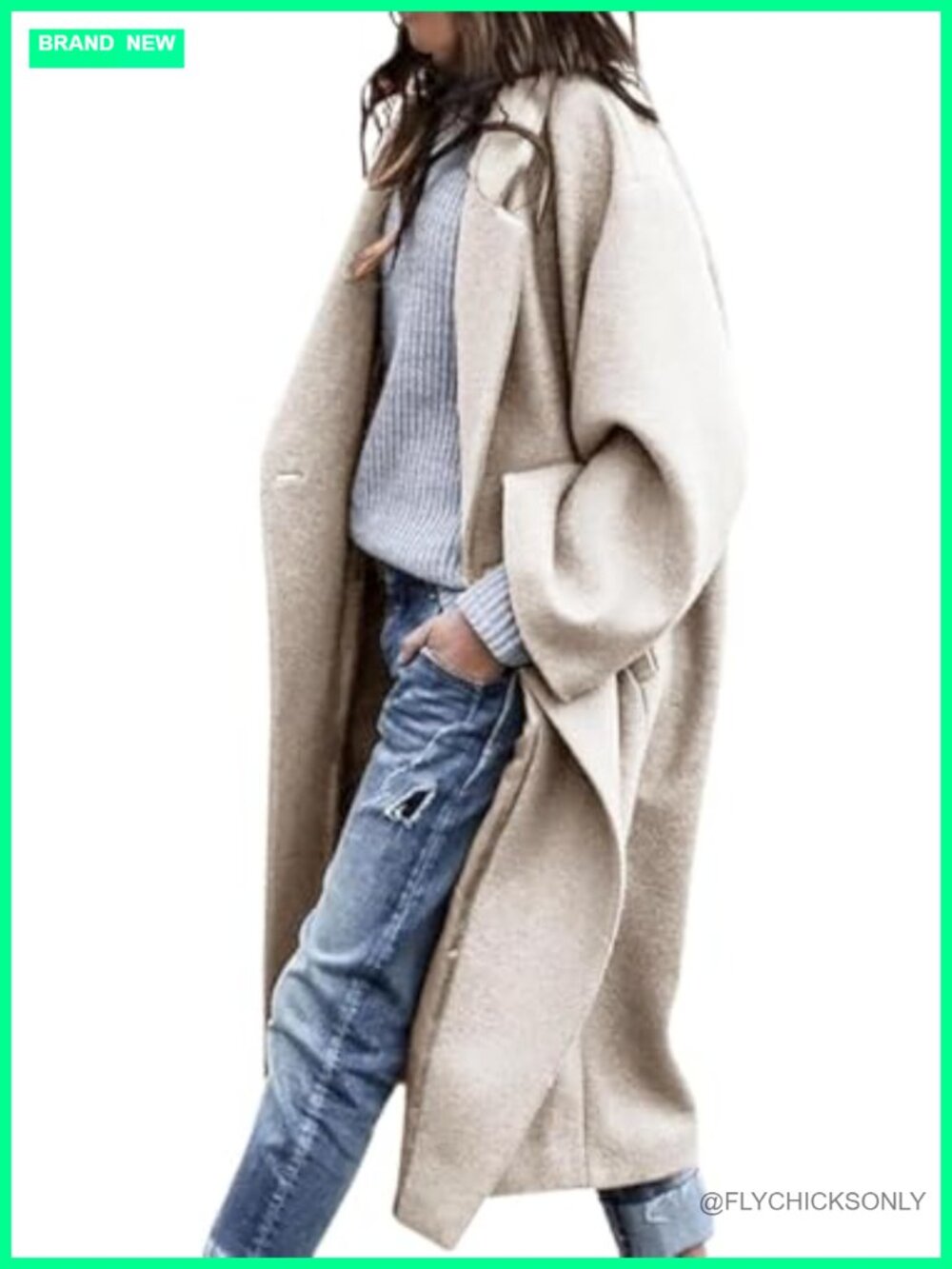 Wool Blend Pea Coat Notch Lapel Single Breasted Mid Long Trench Coat